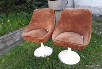 Set van 2 TULIPE stoelen - Jaar 70 - Bruin fluweel beschikbaar voor biedingen