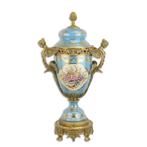 Blauwe Urn | Handbeschilderd Porselein met Bronzen Accenten