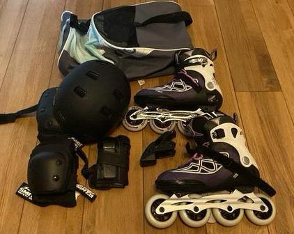 Rollers Femme Fila 39-40 + protection Scabs S + accessoires, Sport en Fitness, Skeelers, Zo goed als nieuw, Inline skates 4 wielen