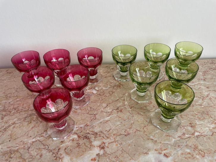 12 antieke kristallen glazen Val Saint Lambert, Antiek en Kunst, Antiek | Glaswerk en Kristal, Ophalen