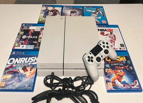 Witte PS4 + 1 controller + 7 games+kabels, Games en Spelcomputers, Spelcomputers | Sony PlayStation 4, Zo goed als nieuw, Original