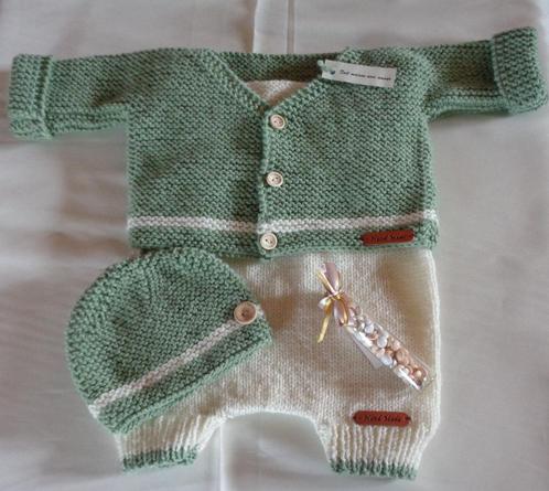 ensemble 1 à 3 mois tricoté mains, Kinderen en Baby's, Babykleding | Maat 62, Nieuw, Jongetje, Setje, Ophalen of Verzenden