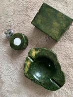 vintage groen marmeren decoratief setje theelichtjeshouder, Ophalen, Zo goed als nieuw
