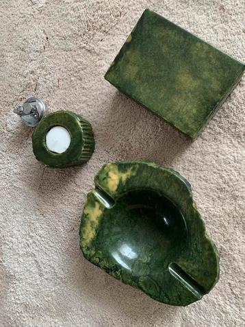 vintage groen marmeren decoratief setje theelichtjeshouder beschikbaar voor biedingen