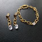 setje oorbellen + armband staal verguld18K zirkoon, Met kristal, Hangers, Nieuw, Ophalen of Verzenden