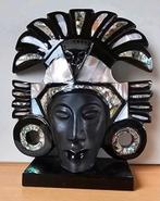 Vintage afrikaans arte maya masker in basaltsteen parelmoer, Antiek en Kunst, Ophalen of Verzenden
