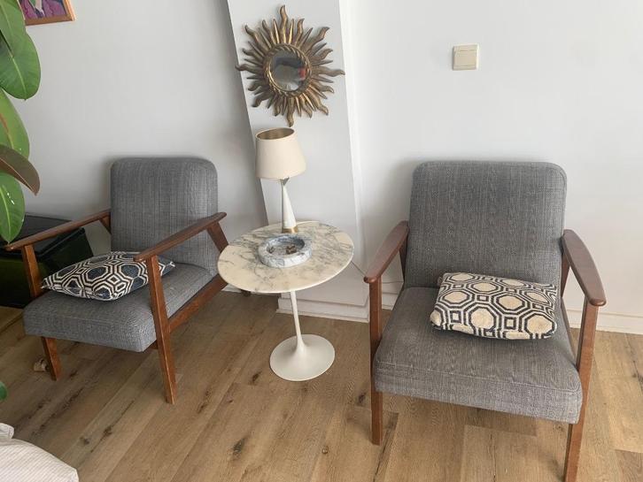 2 designfauteuils, Huis en Inrichting, Fauteuils, Gebruikt, Hout, Ophalen