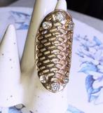 ring vintage goud met witte diamantjes op brede zetting, Bijoux, Sacs & Beauté, Bagues, Autres matériaux, Avec strass, 18 à 19