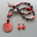 Parure neuve collier et boucles d'oreilles pendentif en raku, Rouge, Enlèvement ou Envoi, Avec pendentif, Neuf