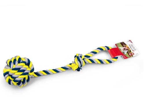 Cordon en coton + poignée + boule Ø 10,5 cm bleu-jaune 54 cm, Animaux & Accessoires, Jouets pour chiens, Neuf, Enlèvement ou Envoi