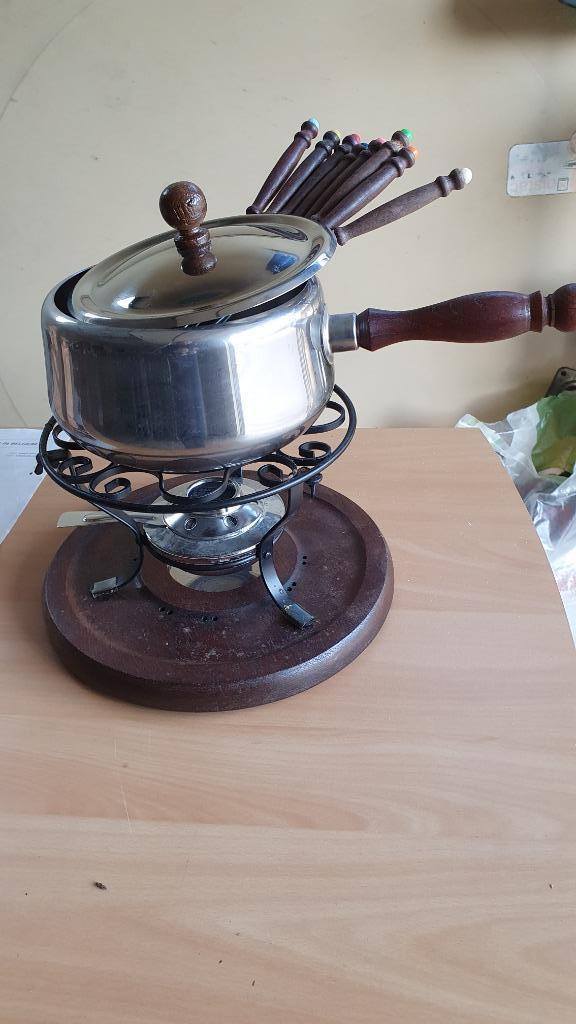 *Fonduestel (metaal)   +brander+vorkjes      * SOLDEN -50%, Electroménager, Fondue, Comme neuf, Brûleur, Enlèvement
