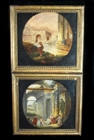 Paar schilderijen uit de 19e eeuw/Oude personages/Gedateerd 
