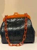 Vintage clutch marineblauw slangenleer, Ophalen of Verzenden, Zo goed als nieuw