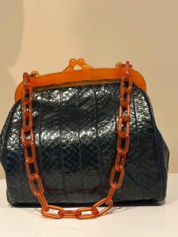 Vintage clutch marineblauw slangenleer beschikbaar voor biedingen