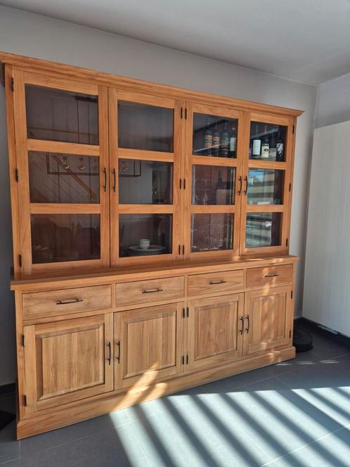 TEAK Buffet+vitrine kast - Eettafel - Salontafel - Dressoir, Huis en Inrichting, Complete inboedels, Ophalen