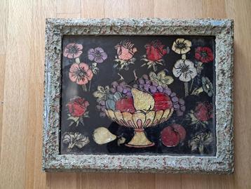 Iglomiseerd op glazen bloemen art deco schilderijlijst uit d, Antiek en Kunst, Ophalen of Verzenden