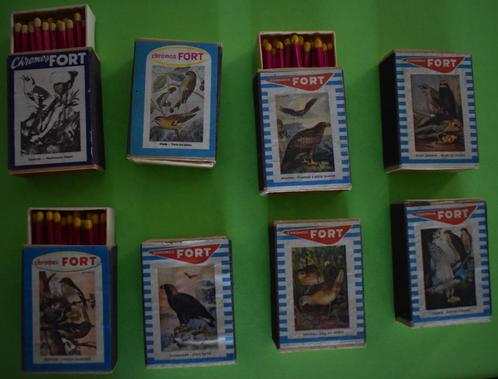 8 oude FORT lucifersdoosjes vogels 50-60-er jaren, Collections, Articles de fumeurs, Briquets & Boîtes d'allumettes, Comme neuf