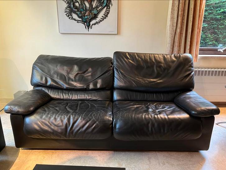 Ensemble de 2 canapés Jori en cuir noir, Huis en Inrichting, Zetels | Zetels, Gebruikt, Rechte bank, Leer, Ophalen