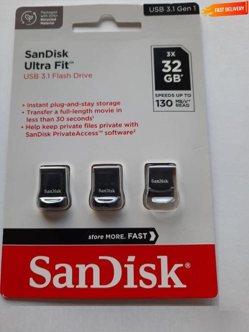 3 Pièces SanDisk 32Go USB3.2 3-Pack USB 32 Go 3Pack UltraFit, Informatique & Logiciels, Clés USB, Neuf, 32 GB, Envoi