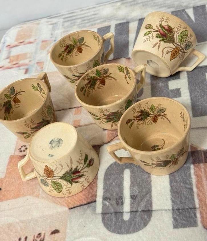 6x antieke antieke koffie kop kopjes Mouzin Lecat & Cie Nime, Antiek en Kunst, Antiek | Servies los, Ophalen of Verzenden