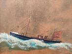 65x75cm -Vissersboot - Verf op papier, op plaat versterkt., Ophalen of Verzenden