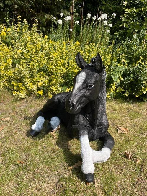 Paard, veulen liggend, tuin, gazon manege 65cm, Tuin en Terras, Tuinbeelden, Nieuw, Dierenbeeld, Kunststof, Ophalen