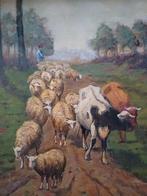 Schilderij M.VAN DEN BEMPT "Schapen en koeien", Antiek en Kunst, Verzenden