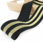 519) Élastique souple large 4cm noir avec rayures doré, Ophalen, Nieuw, Lint, Band of Elastiek