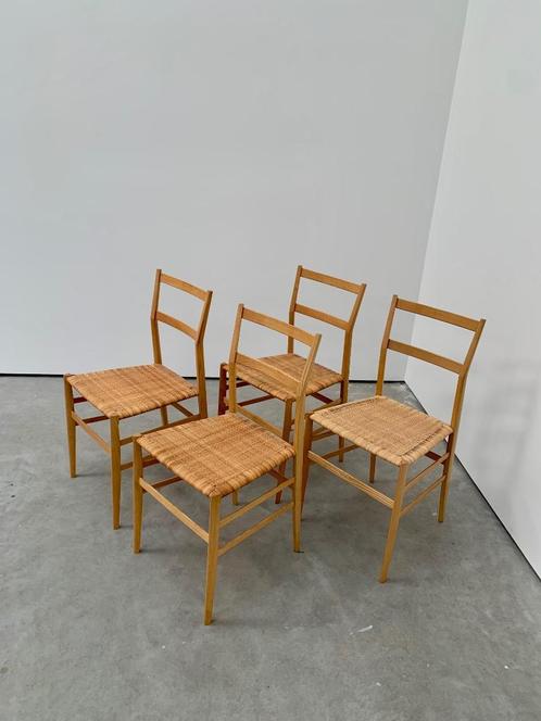 4 x Gio Ponti Super Leggera stoelen, Huis en Inrichting, Stoelen, Gebruikt, Vier, Hout, Riet of Rotan, Bruin, Ophalen