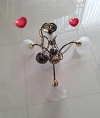 Mooie MESSING/ GOUDEN luster met porseleine kapjes, Huis en Inrichting, Ophalen