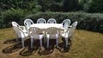 Witte tuintafel met 10 stoelen, Ophalen, Gebruikt, Ovaal, Kunststof