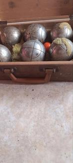 Boules de pétanque dans une boîte en bois, Utilisé, Enlèvement ou Envoi