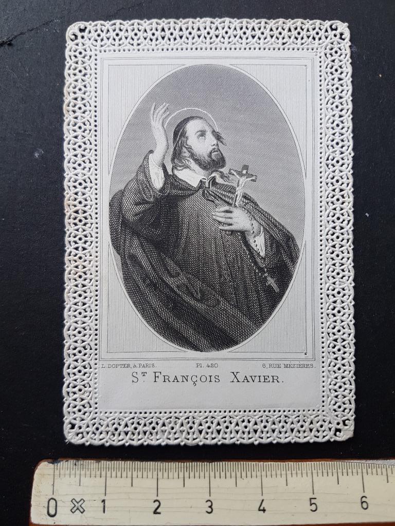 Santje Heiligenprentje met kant Holy card St François Xavier, Verzamelen, Bidprentjes en Rouwkaarten, Bidprentje, Verzenden
