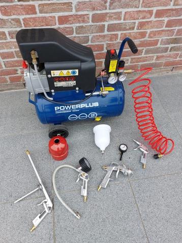 Powerplus Compressor (goed onderhouden) + haspel (nieuw)  beschikbaar voor biedingen