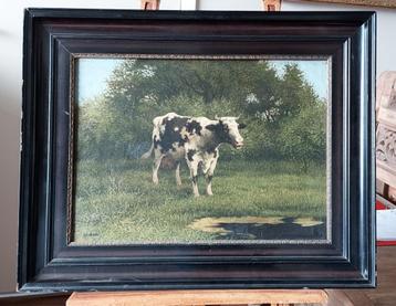 antiek schilderij "Koe in de weide" is restauratiewerk aan. beschikbaar voor biedingen