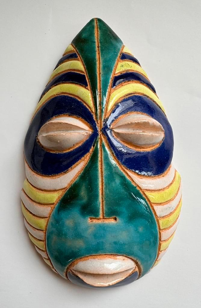 Decoratief geëmailleerd keramisch masker — DRC (2007), Antiek en Kunst, Antiek | Wandborden en Tegels, Ophalen of Verzenden