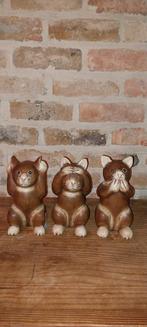 Horen zien en zwijgen set van katten in hout., Antiek en Kunst, Ophalen