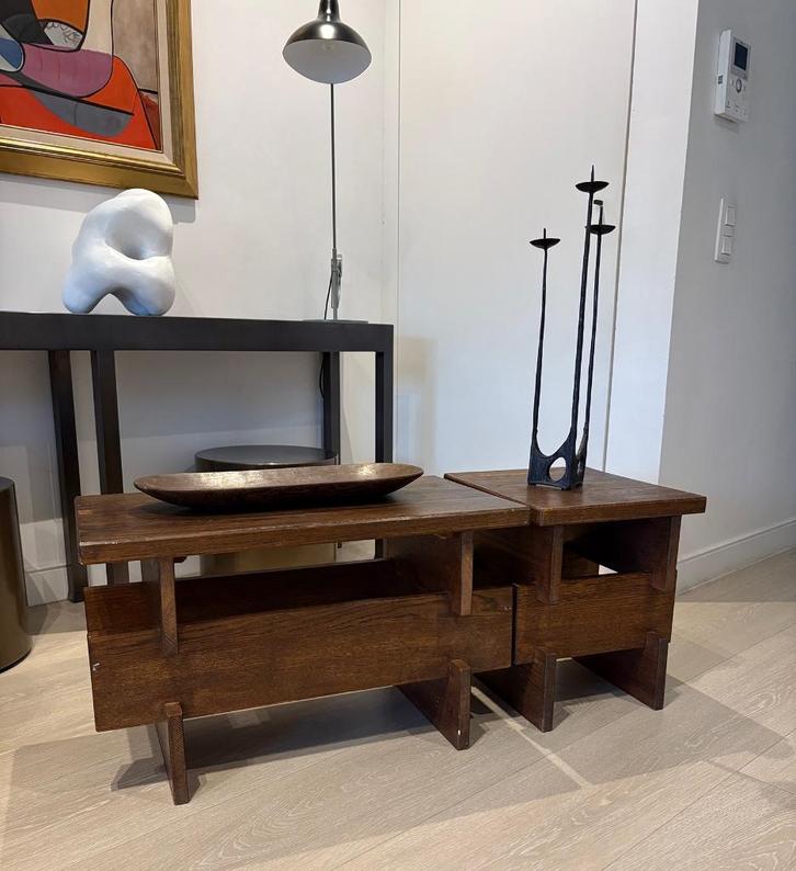 Architecturale Design bijzettafeltjes, mid-century, Huis en Inrichting, Tafels | Bijzettafels, Gebruikt, Rechthoekig, Hout, Ophalen