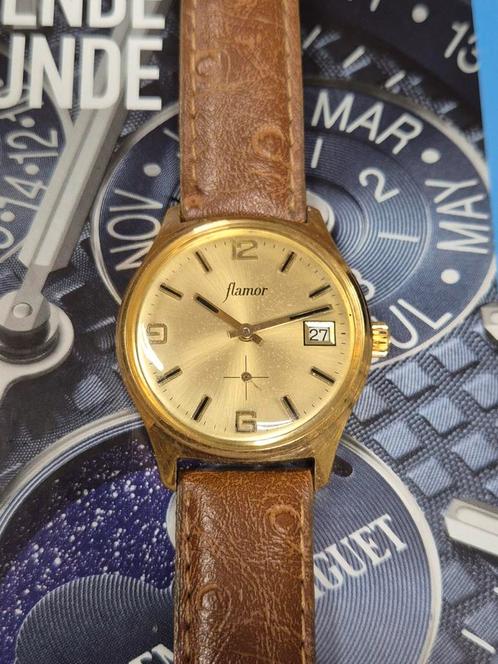Vintage horloge Flamor, mechanische handopwinder, goldplated, Handtassen en Accessoires, Horloges | Heren, Gebruikt, Polshorloge