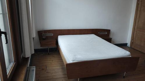 Vintage 60s slaapkamer, Huis en Inrichting, Slaapkamer | Bedden, Gebruikt, Twijfelaar, Hout, Bruin, Ophalen