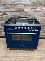 Luxe konings blauwe Boretti Fornuis met Frytop 90 cm, 60 cm of meer, Ophalen of Verzenden, Zo goed als nieuw, Energieklasse A of zuiniger