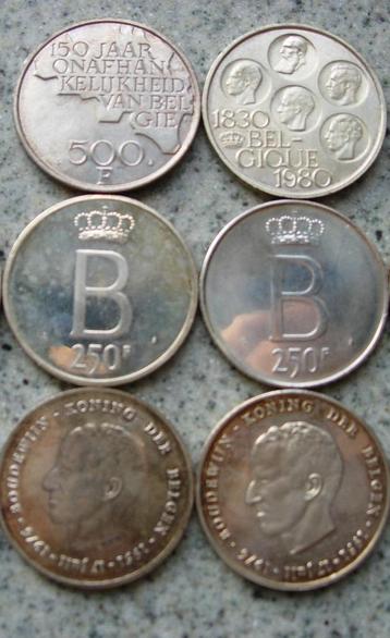 6 Belgische zilveren munten 155 g beschikbaar voor biedingen