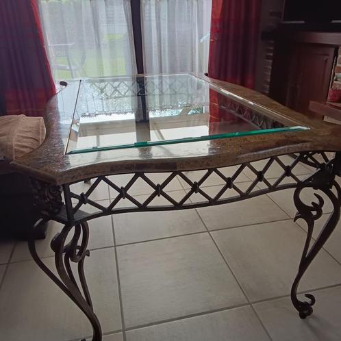 Smeedijzeren tafels en inlegwerktafels met glas, Huis en Inrichting, Tafels | Eettafels, Zo goed als nieuw, Glas, Metaal, Ophalen