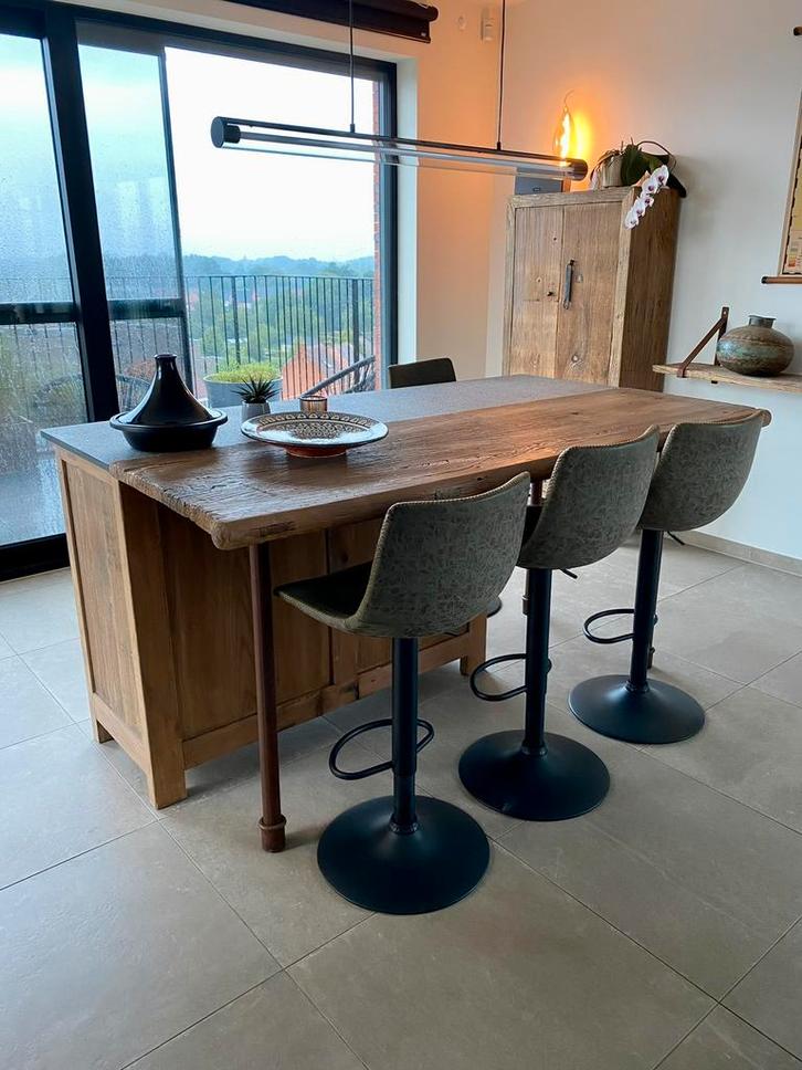 Eiland 190x100 massief hout & steen €1250, Maison & Meubles, Dénudé, Utilisé, Enlèvement