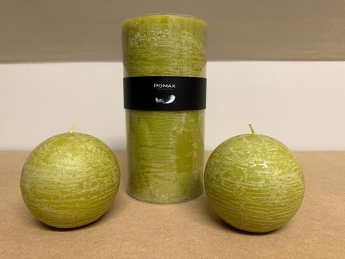 Groene kaarsen Pomax, Huis en Inrichting, Woonaccessoires | Kandelaars en Kaarsen, Nieuw, Kaars, Minder dan 25 cm, Overige materialen