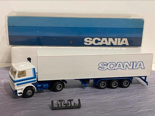 Herpa Scania 142 promo / demo oplegger 1/87, Hobby en Vrije tijd, Modelauto's | 1:87, Zo goed als nieuw, Bus of Vrachtwagen, Herpa