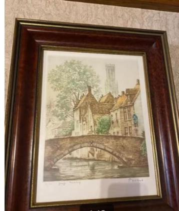 Mooie genummerde tekening paardenbrug Brugge beschikbaar voor biedingen