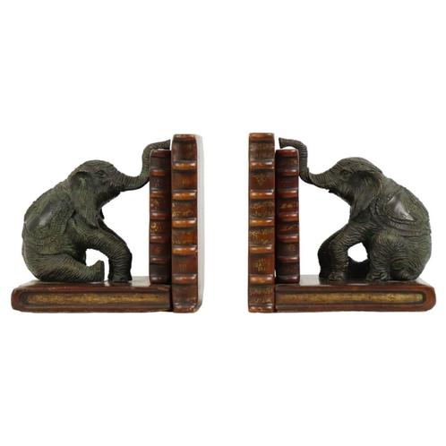 Vintage Koppel Boekensteunen Olifant Gepatineerd Brons Hout, Antiek en Kunst, Curiosa en Brocante, Ophalen of Verzenden