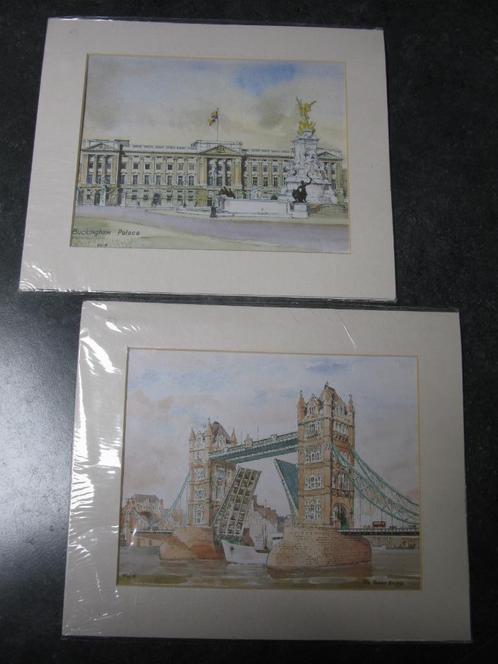 Londen Tekeningen Tower bridge en Buckingham Palace, Antiquités & Art, Curiosités & Brocante, Enlèvement ou Envoi