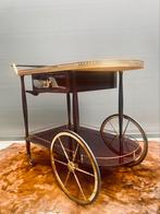 Mid-Century Italiaanse mahonie & messing bar cart, Enlèvement ou Envoi